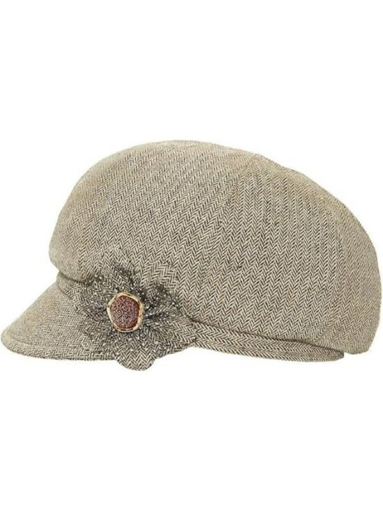 Women Retro Classic Visor Newsboy Cabbie Cap Beret Hats with Flower Buckle1khaki